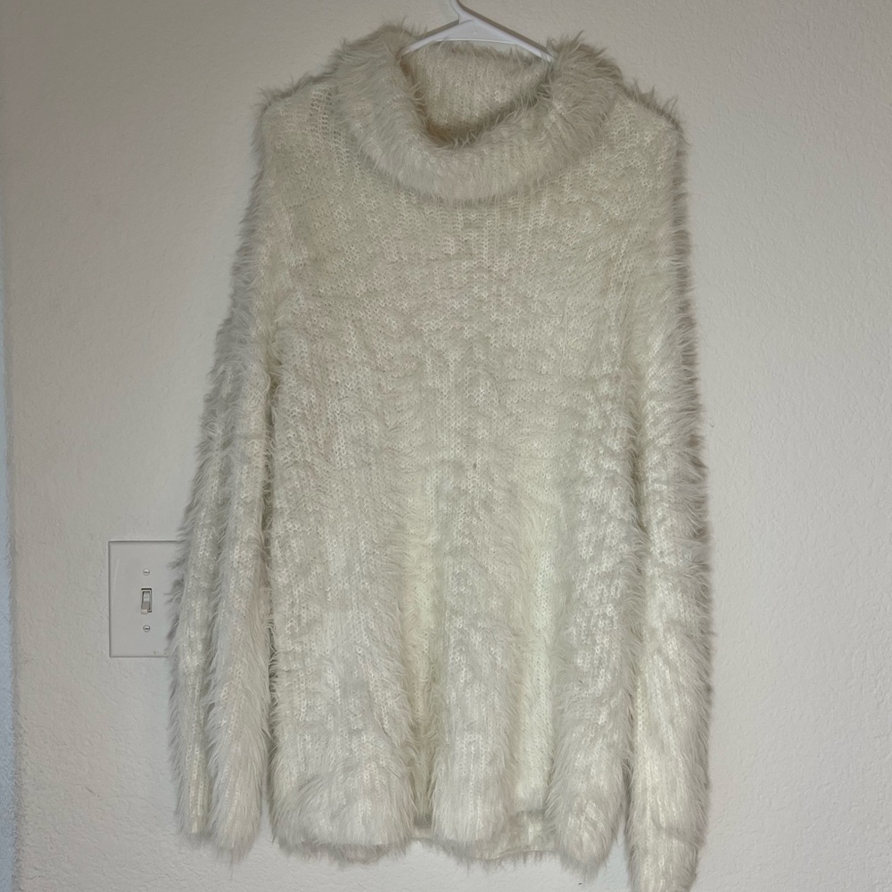 Express Cream Fuzzy Turtleneck Sweater